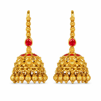 Lakshmi Mukut Jhumka | Gold-Plated Goddess Crown Temple Earrings T-86