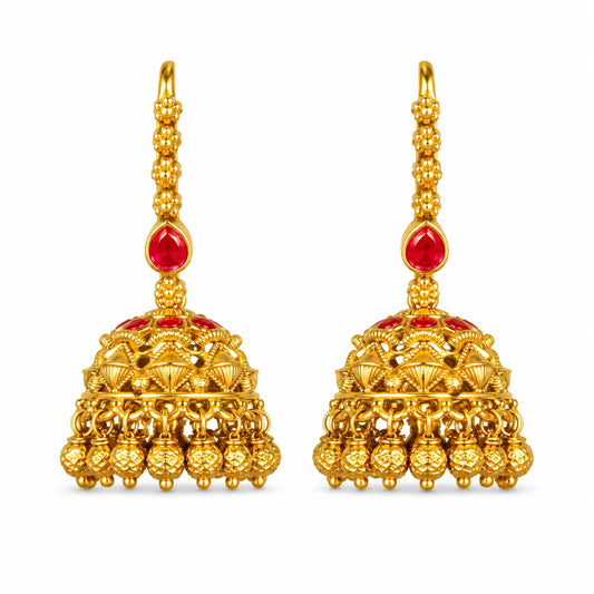 Lakshmi Mukut Jhumka | Gold-Plated Goddess Crown Temple Earrings T-86