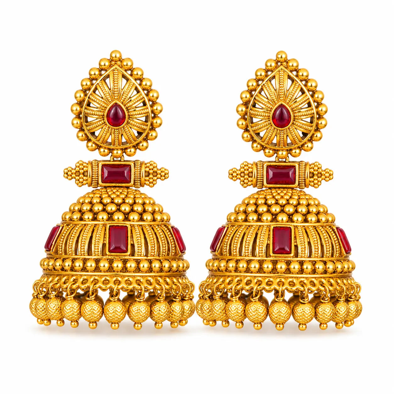 Bindu Shilpa Jhumka | Handcrafted Gold-Plated Temple Drop Earrings
