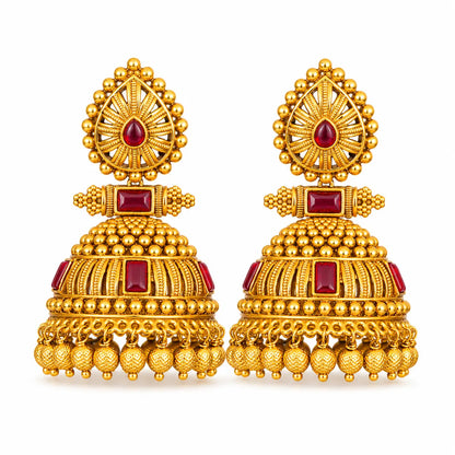 Bindu Shilpa Jhumka | Handcrafted Gold-Plated Temple Drop Earrings