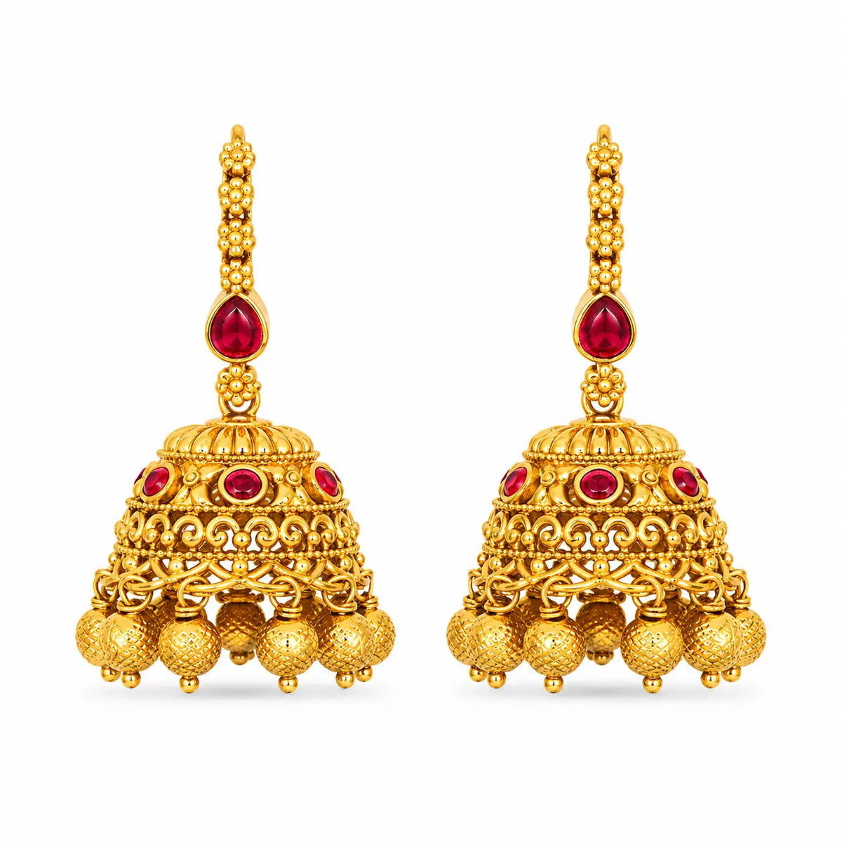 Kamala Ghanta Jhumka | Gold-Plated Lotus Bell Temple Earrings T-88