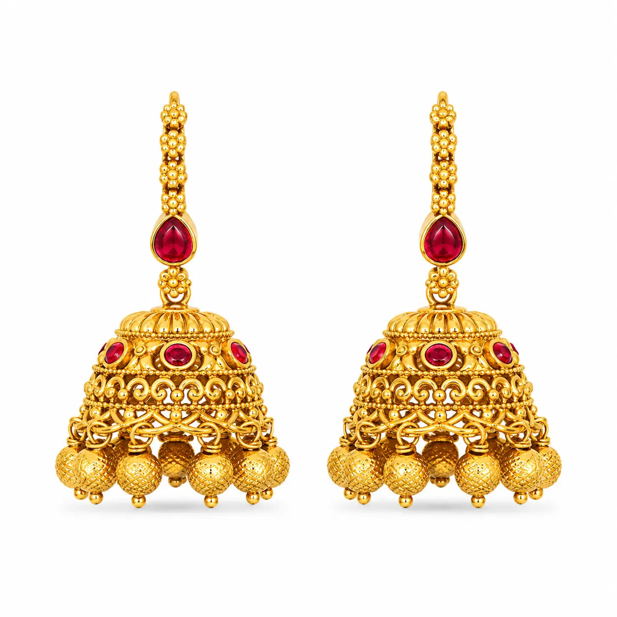 Kamala Ghanta Jhumka | Gold-Plated Lotus Bell Temple Earrings T-88