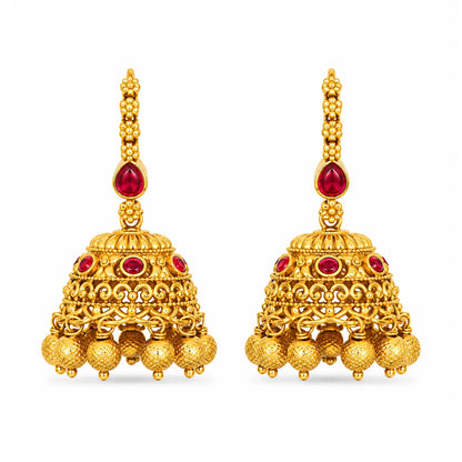 Kamala Ghanta Jhumka | Gold-Plated Lotus Bell Temple Earrings T-88