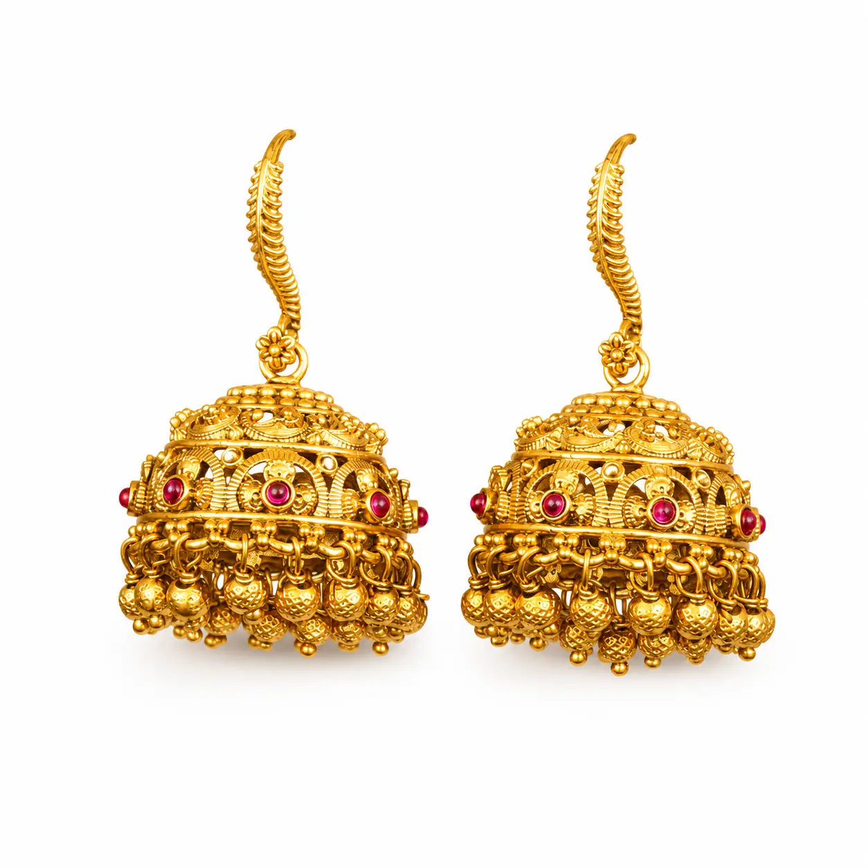 Surya Manjari Jhumka | Gold-Plated Sun Blossom Temple Earrings T-93