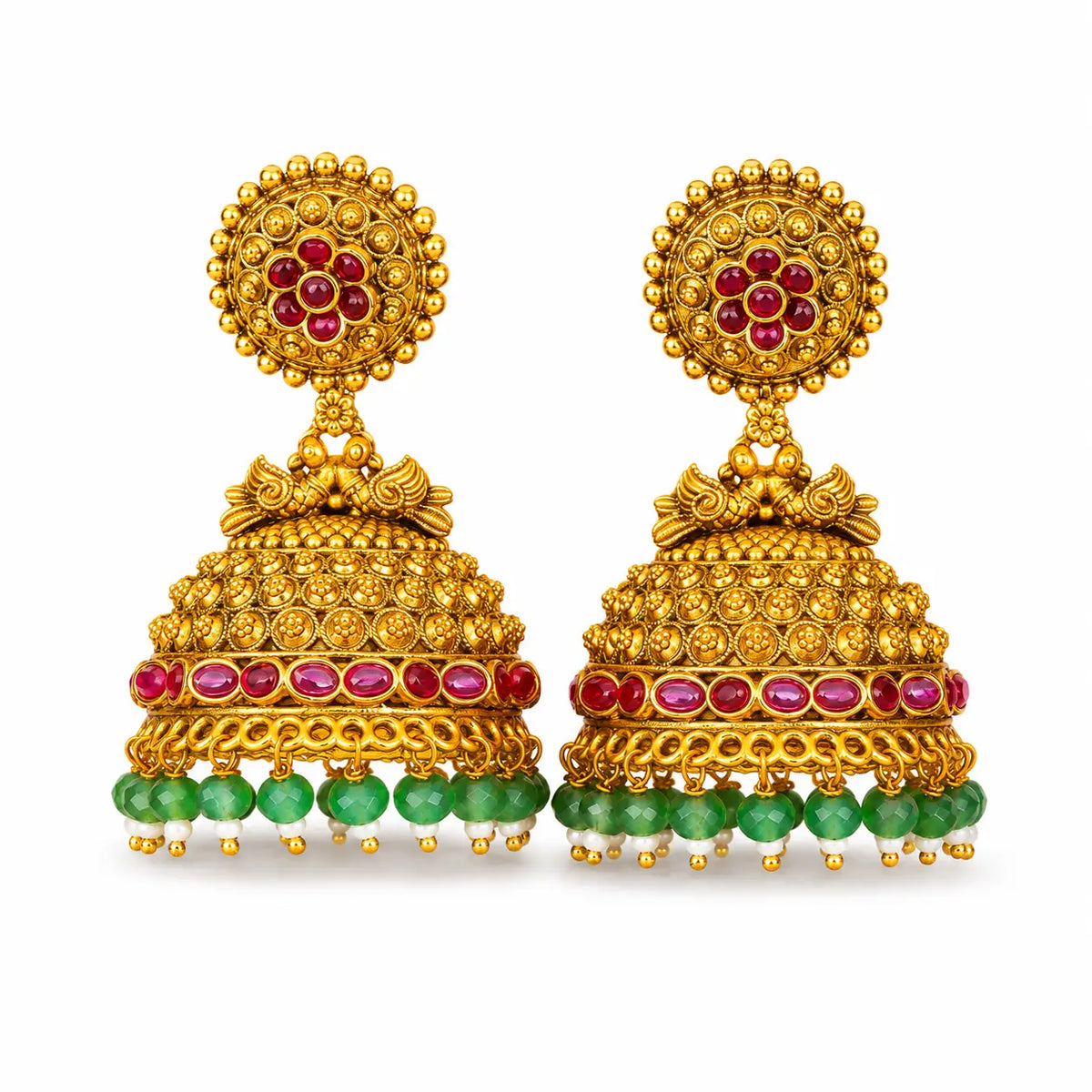 Vasudha Pushpa Jhumka | Gold-Plated Earth Floral Temple Earrings