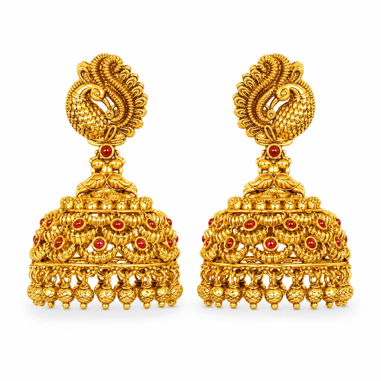Kokila Rekha Jhumka | Gold-Plated Elegant Temple Line Earrings