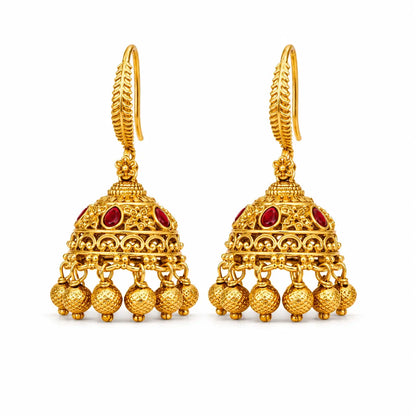 Meera Madhuri Jhumka | Gold-Plated Devotion Sweetness Temple Earrings T-92