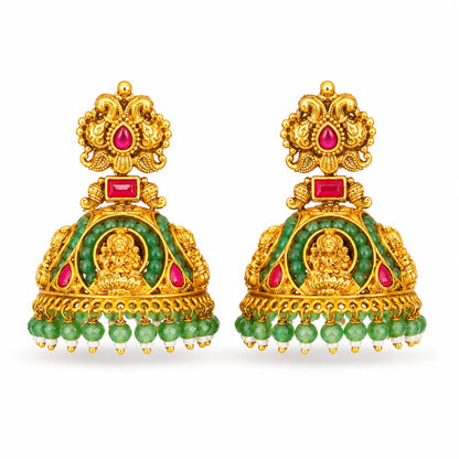 Hamsa Pushpa Jhumka | Gold-Plated Swan Floral Temple Earrings