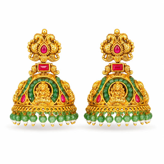 Hamsa Pushpa Jhumka | Gold-Plated Swan Floral Temple Earrings
