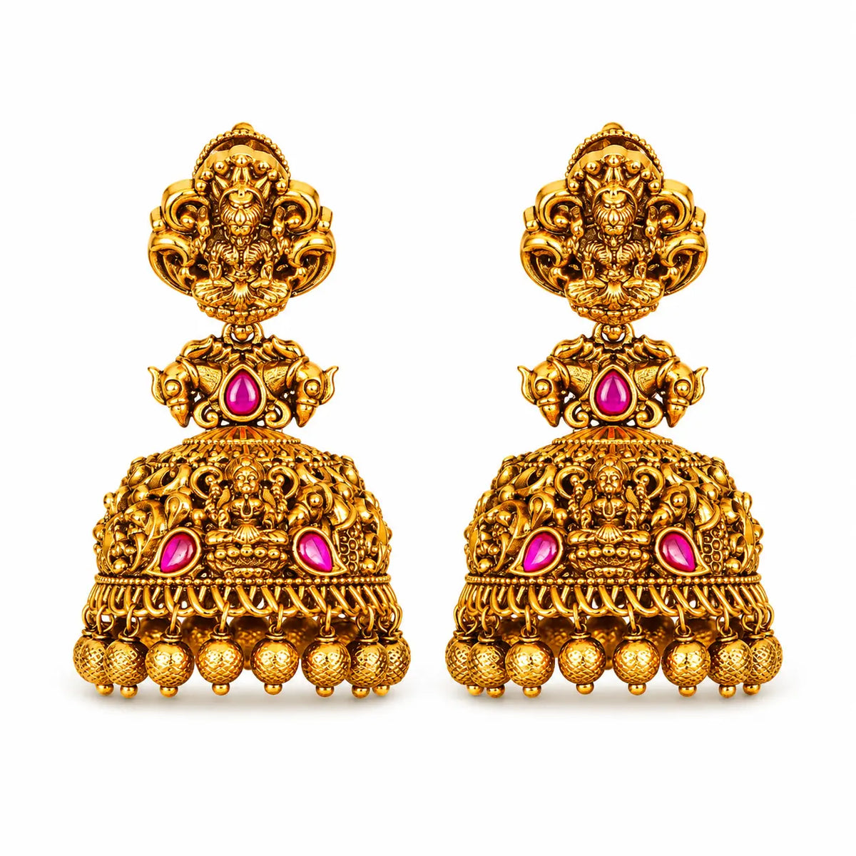 Parna Mukta Jhumka | Gold-Plated Pearl Leaf Temple Drop Earrings