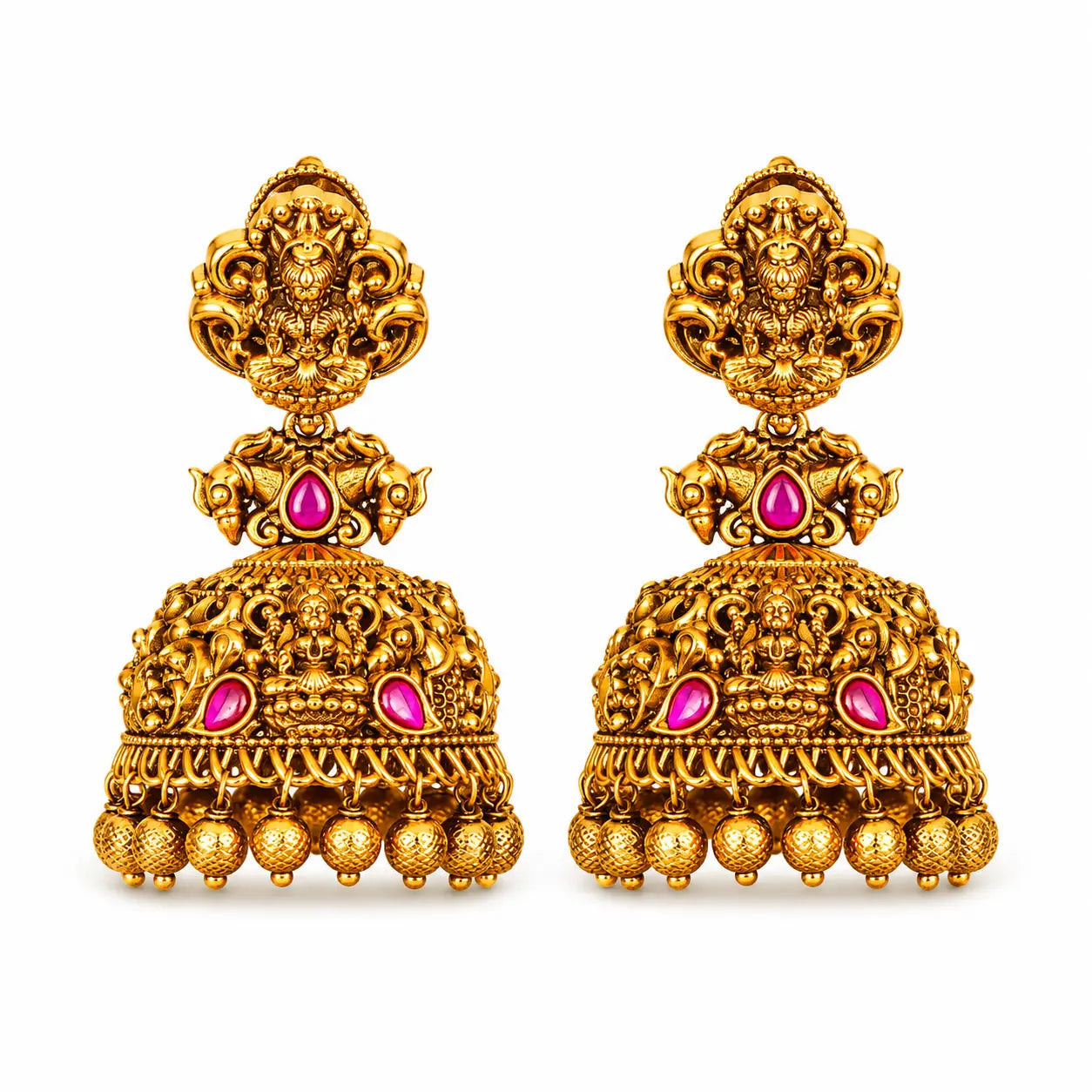 Parna Mukta Jhumka | Gold-Plated Pearl Leaf Temple Drop Earrings