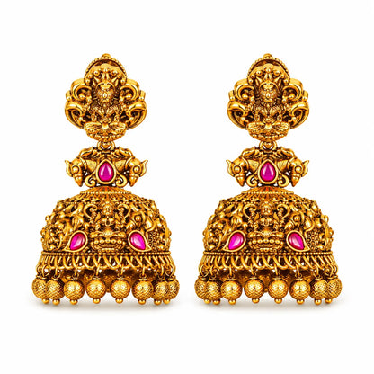 Parna Mukta Jhumka | Gold-Plated Pearl Leaf Temple Drop Earrings