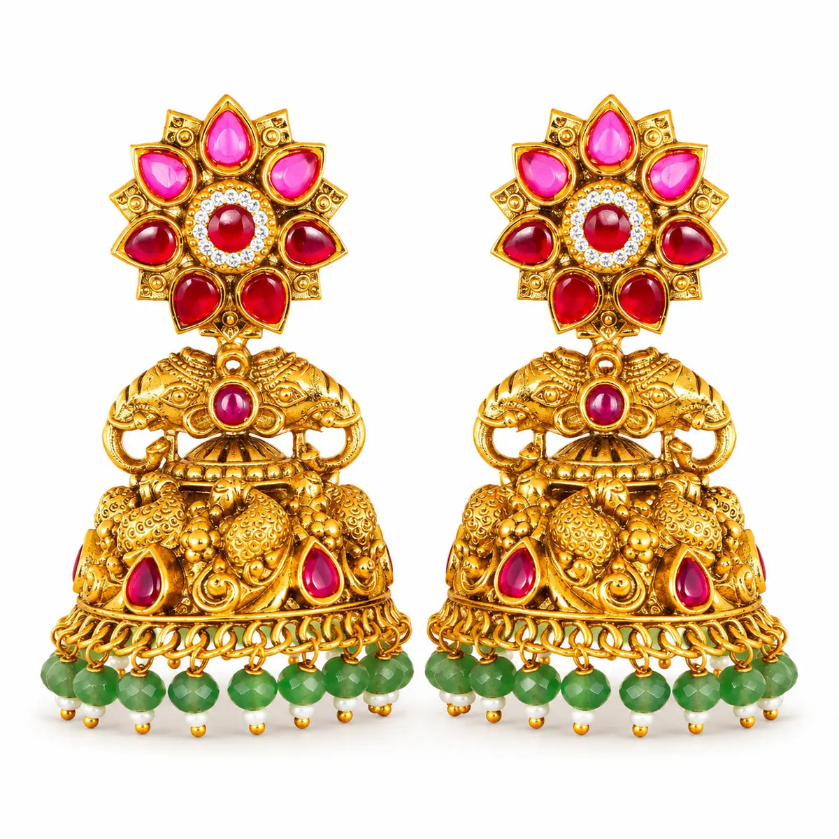 Surya Gaja Jhumka | Gold-Plated Sun Elephant Temple Earrings