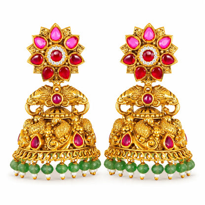 Surya Gaja Jhumka | Gold-Plated Sun Elephant Temple Earrings