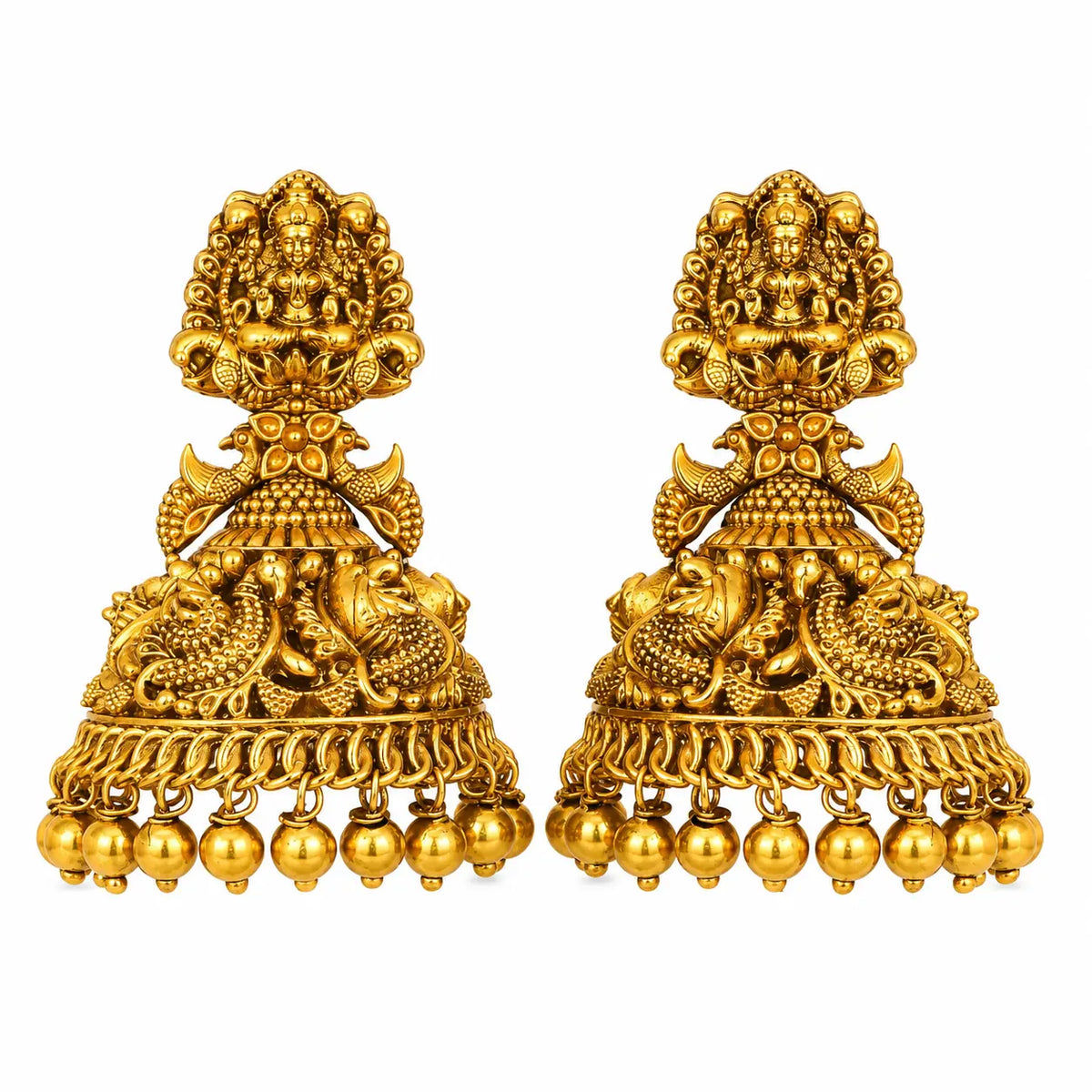 Swarnaroopa Devi Jhumka | Gold-Plated Goddess Temple Earrings