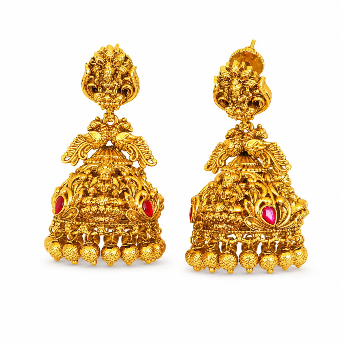 Aishwarya Nakshi Jhumka | Gold-Plated Engraved Prosperity Earrings