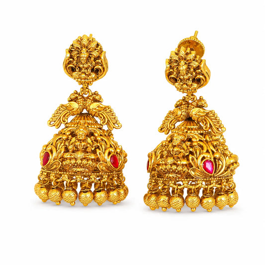 Aishwarya Nakshi Jhumka | Gold-Plated Engraved Prosperity Earrings