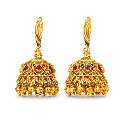 Tulsi Jhumki | Gold-Plated Sacred Basil Temple Stud Earrings T-89
