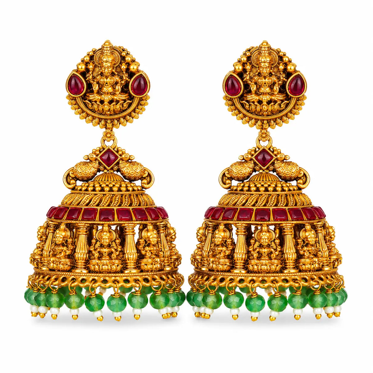 Devasthana Vilasa Jhumka | Gold-Plated Royal Temple Drop Earrings