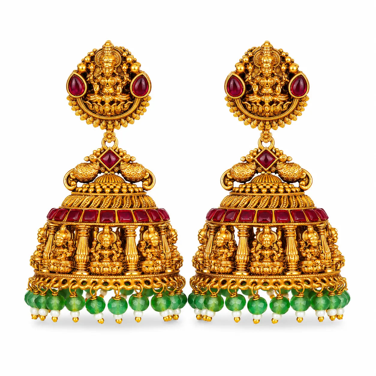 Devasthana Vilasa Jhumka | Gold-Plated Royal Temple Drop Earrings