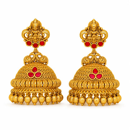 Hridaya Valli Jhumka | Gold-Plated Heart Vine Temple Earrings