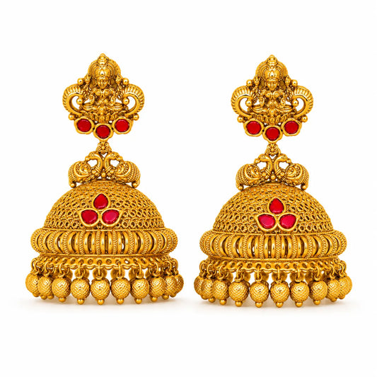 Hridaya Valli Jhumka | Gold-Plated Heart Vine Temple Earrings