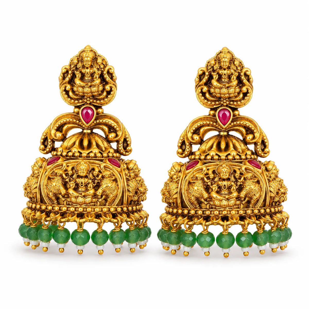 Padmasana Jhumka | Gold-Plated Lotus Temple Earrings for Women J-609