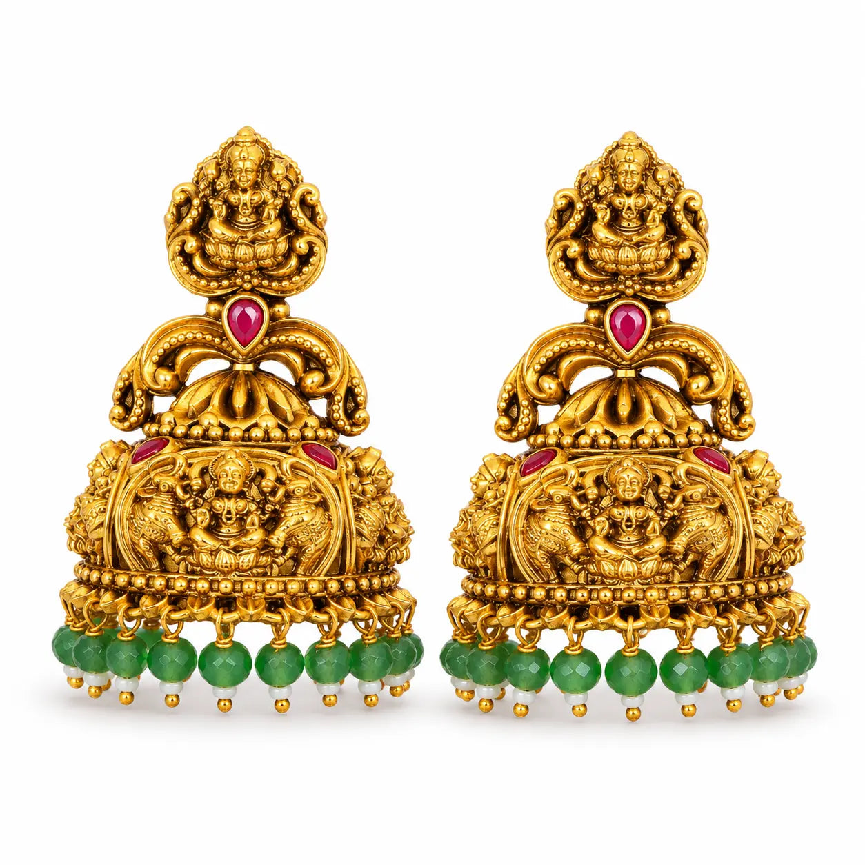 Padmasana Jhumka | Gold-Plated Lotus Temple Earrings for Women J-609