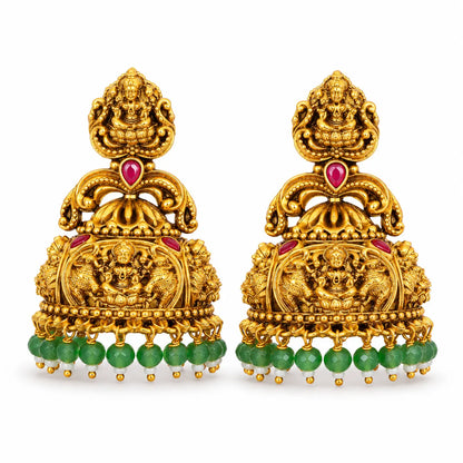 Padmasana Jhumka | Gold-Plated Lotus Temple Earrings for Women J-609