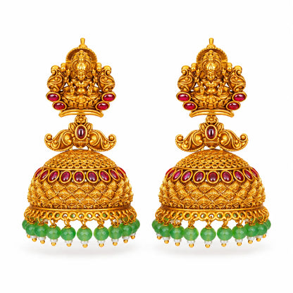 Stambha Tarana Jhumka | Gold-Plated Temple Pillar Drop Earrings