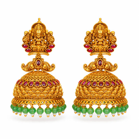 Stambha Tarana Jhumka | Gold-Plated Temple Pillar Drop Earrings