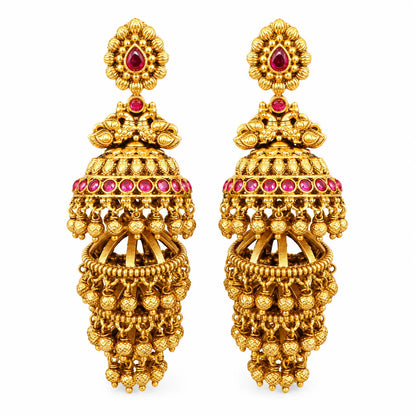 Megha Devi Jhumka | Gold-Plated Cloud Goddess Temple Earrings