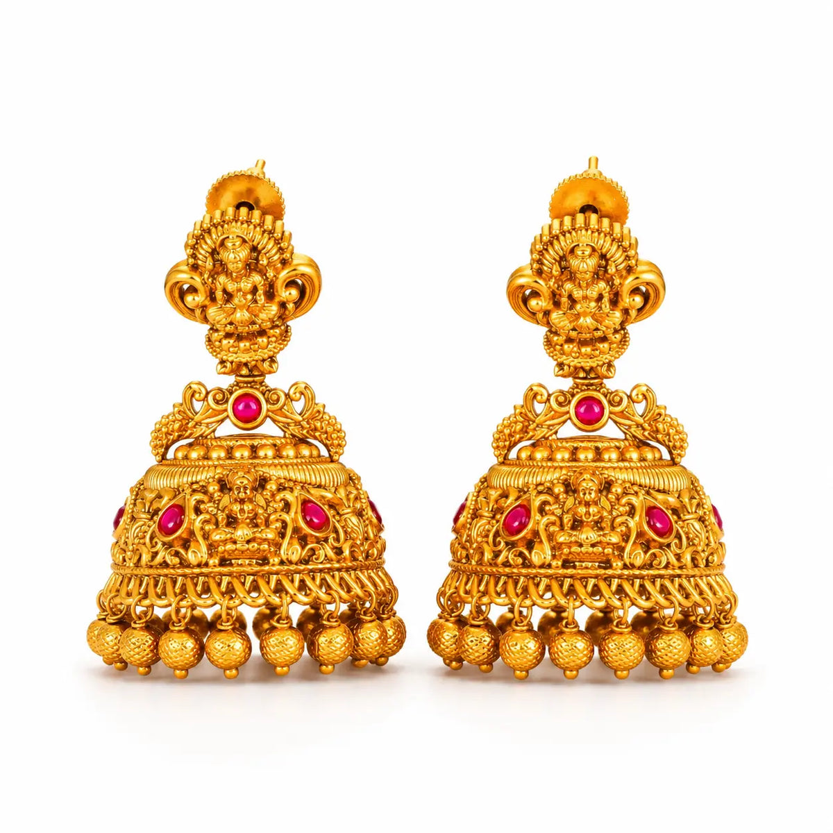 Katha Shri 1 Gram Gold Plated Laxmi Temple Jhumka Earrings