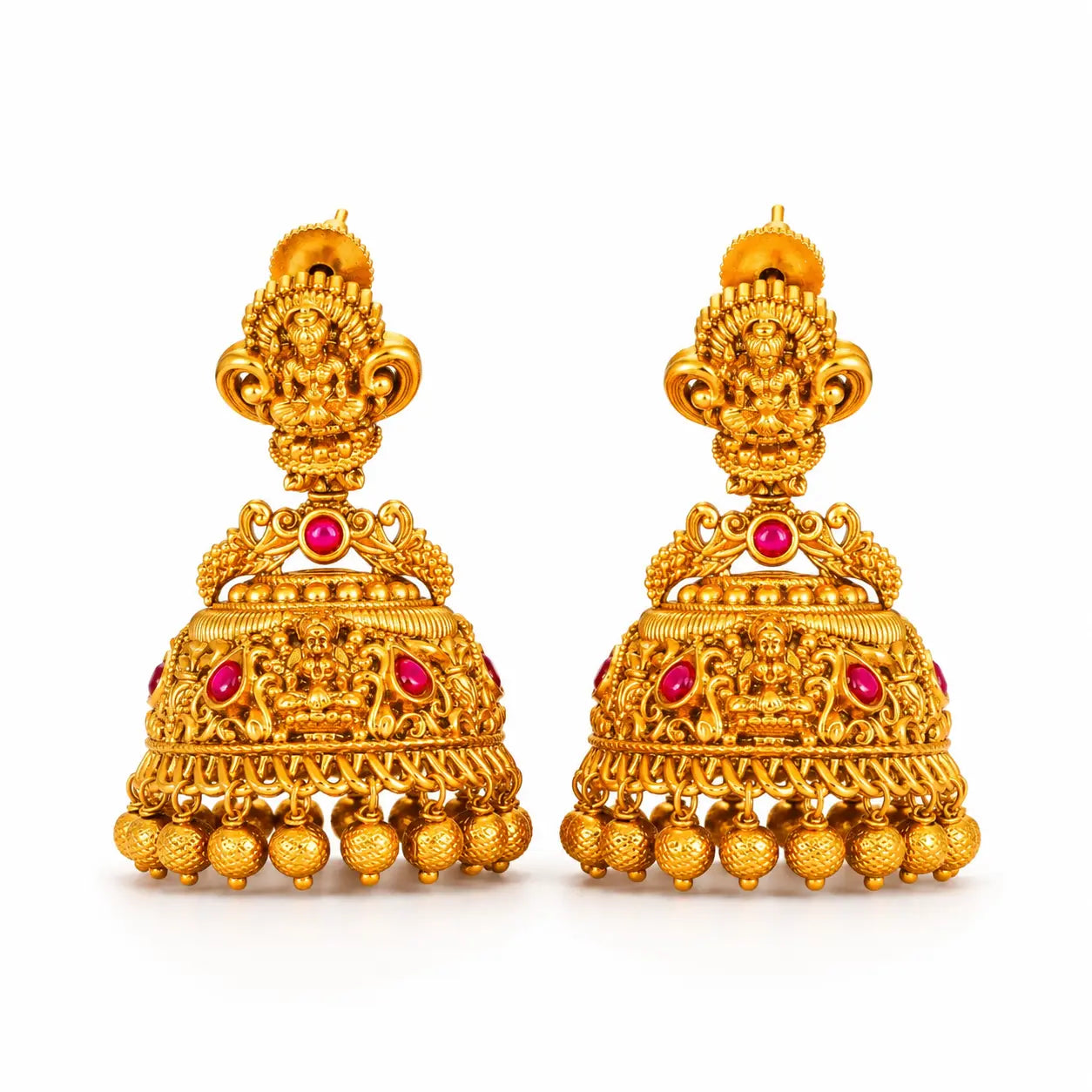 Katha Shri 1 Gram Gold Plated Laxmi Temple Jhumka Earrings