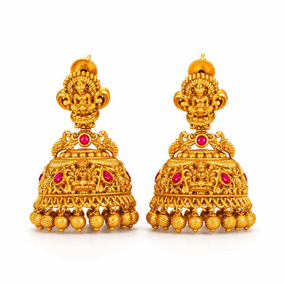 Katha Shri 1 Gram Gold Plated Laxmi Temple Jhumka Earrings