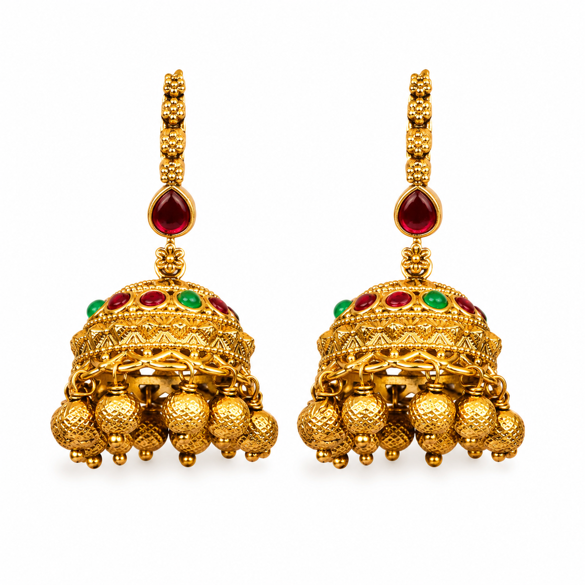 Annapurna Tejas Jhumka | Gold-Plated Goddess Radiance Temple Earrings T-94