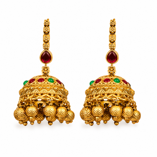 Annapurna Tejas Jhumka | Gold-Plated Goddess Radiance Temple Earrings T-94