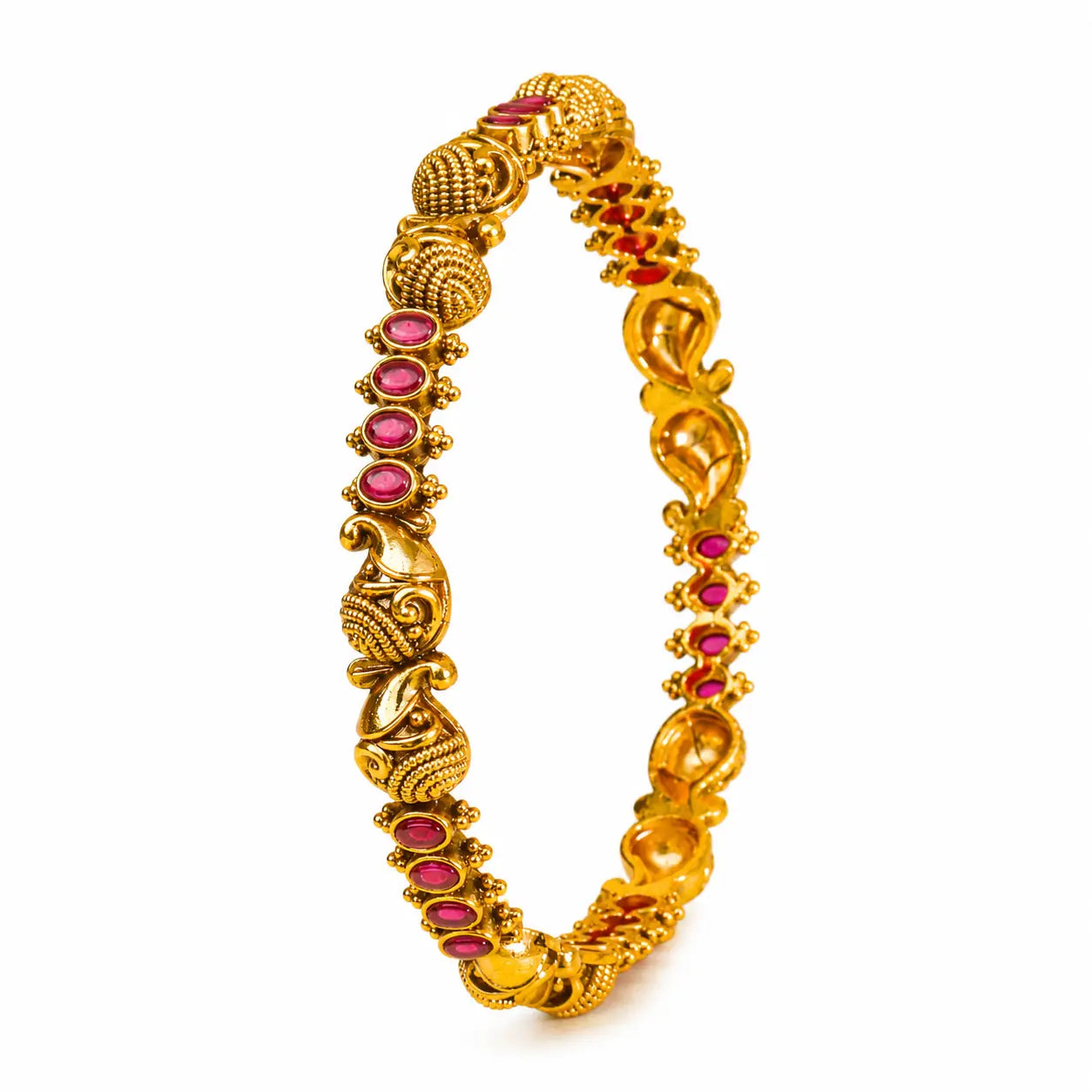 Saroja Valaya Paired Bangle | Gold-Plated Lotus Temple Bangle Set V-2246