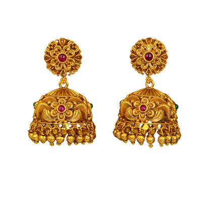 Classic Temple Floral Jhumkas – Gold-Plated Ethnic Earrings