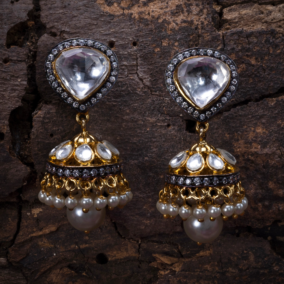 Antique Gold-Plated kundan Jhumka D-82