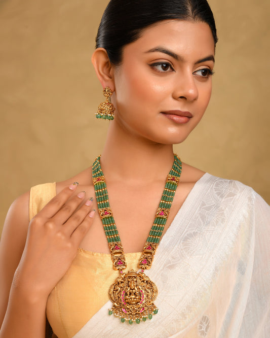 Temple Jewellery Pendant Set with Laxmi Design | Gold Plated Bridal Style