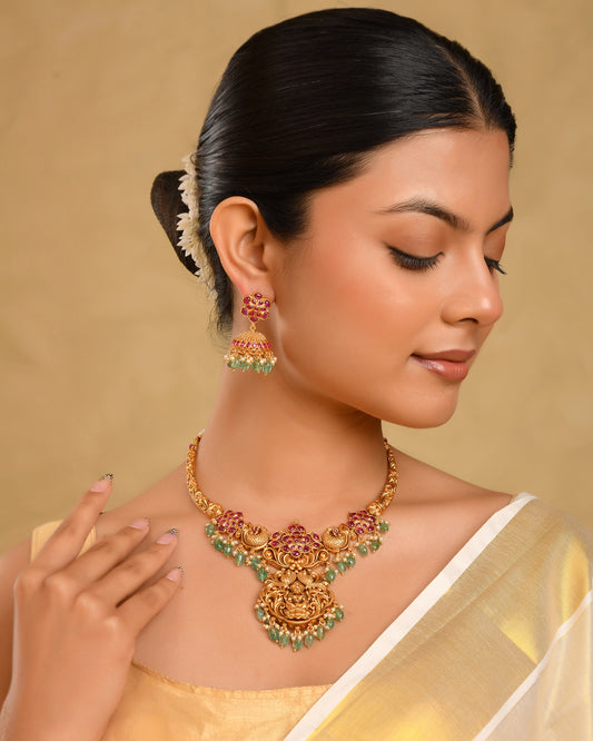 Gold Plated Lakshmi Temple Necklace Set  k-1070