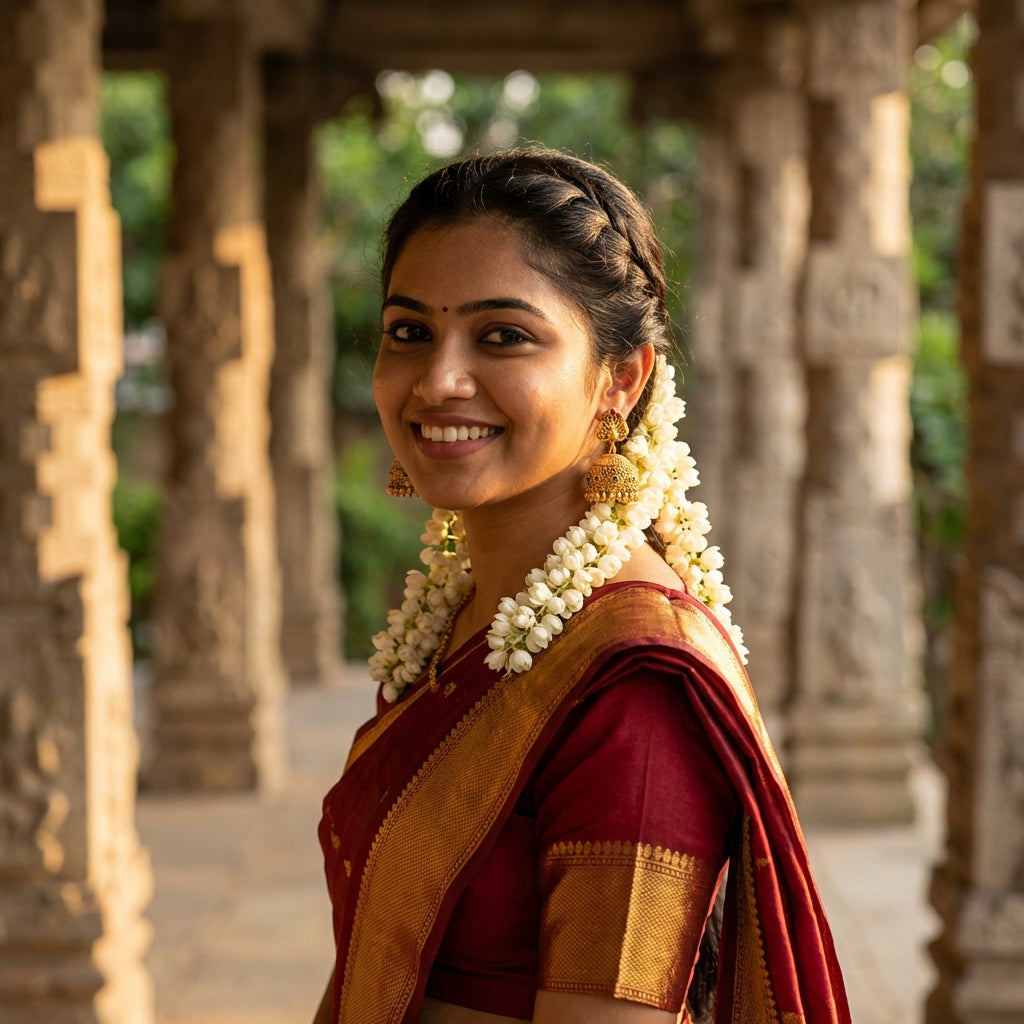 Temple jhumka earrings worn at temple — authentic 1 gram gold plated temple jewellery for festival and daily wear — South Temple Jewellery