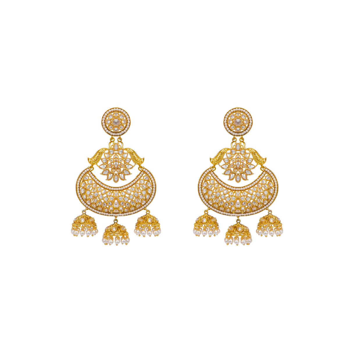 Antique Gold-Plated with White Stones Jhumka C-379