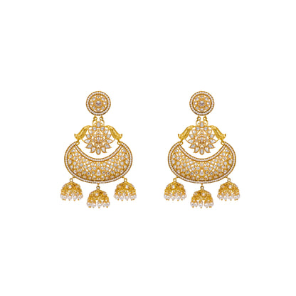 Antique Gold-Plated with White Stones Jhumka C-379