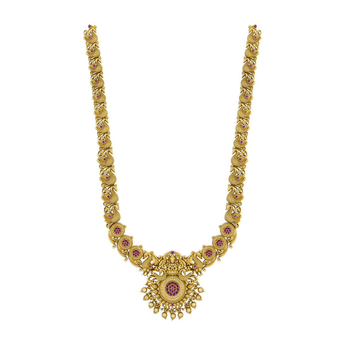 Antique Laxmi Mata Long Temple Necklace Set K-1227