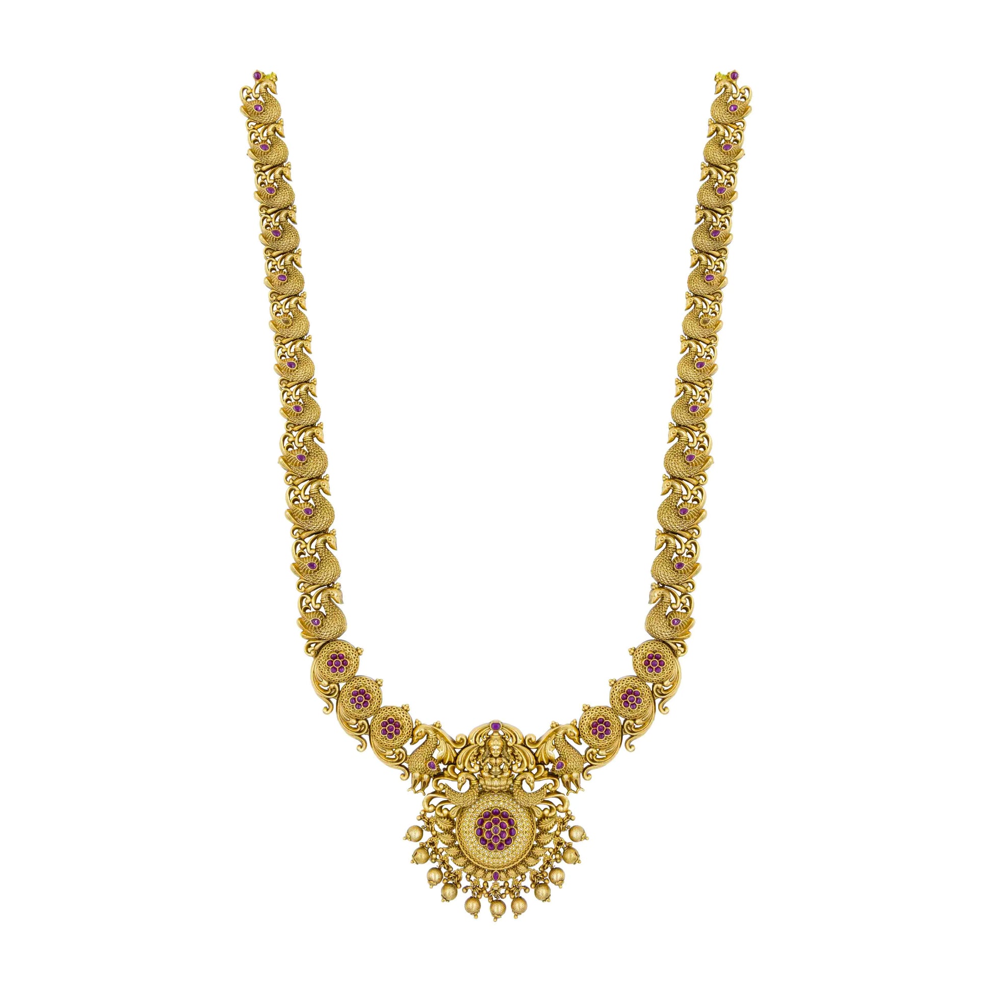 Antique Laxmi Mata Long Temple Necklace Set K-1227