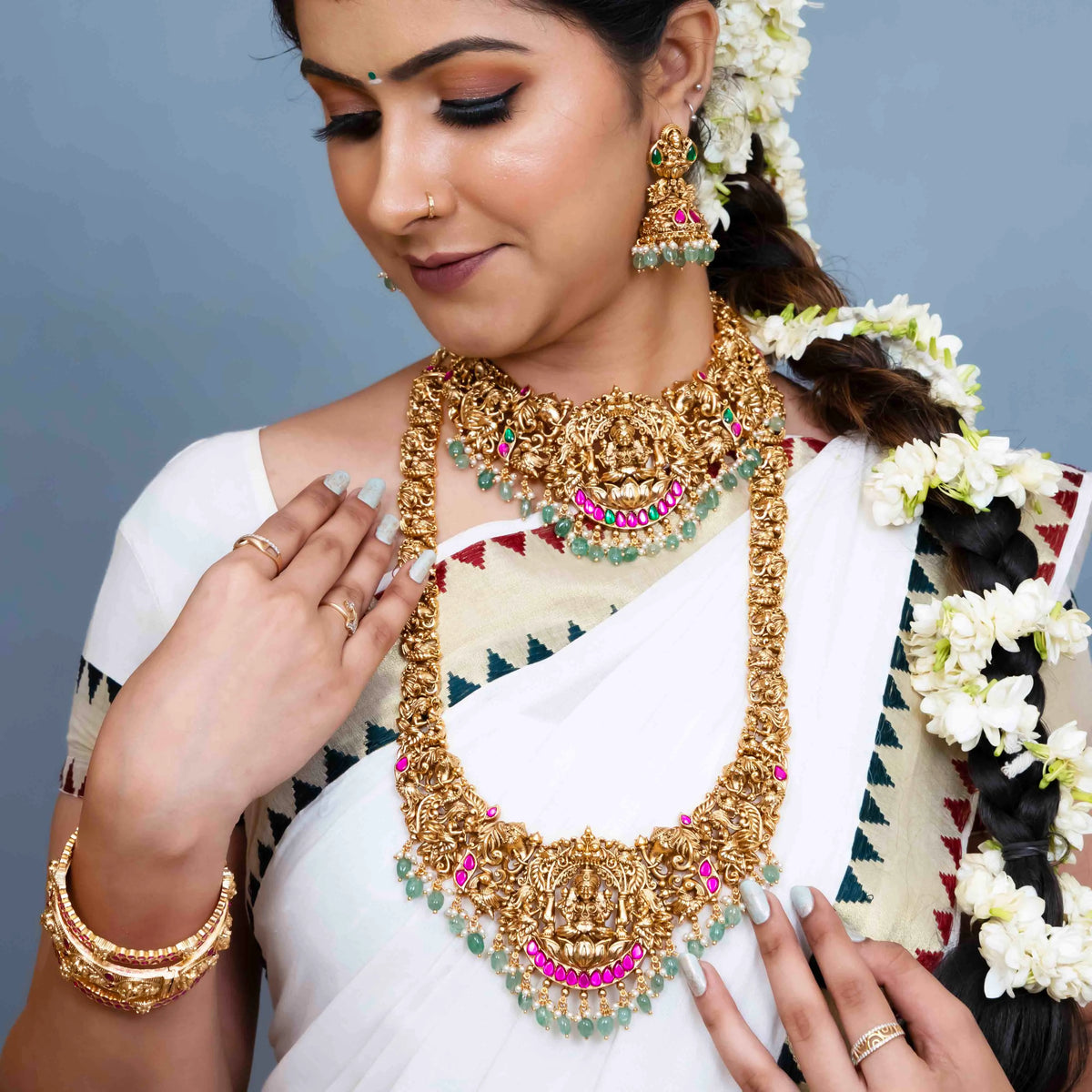 Divine Laxmi Gold-Plated Temple Necklace Set J-71