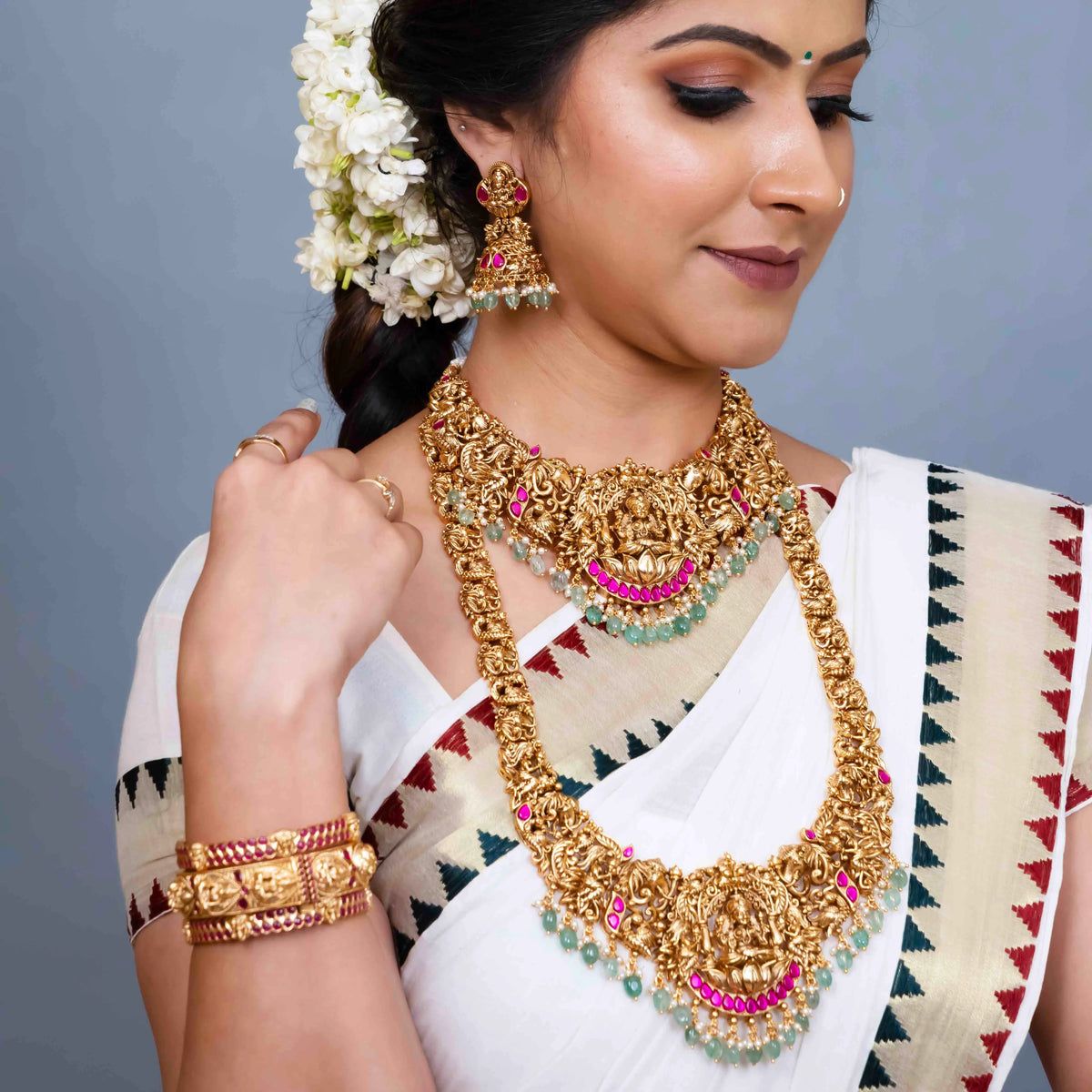 Divine Laxmi Gold-Plated Temple Necklace Set J-71