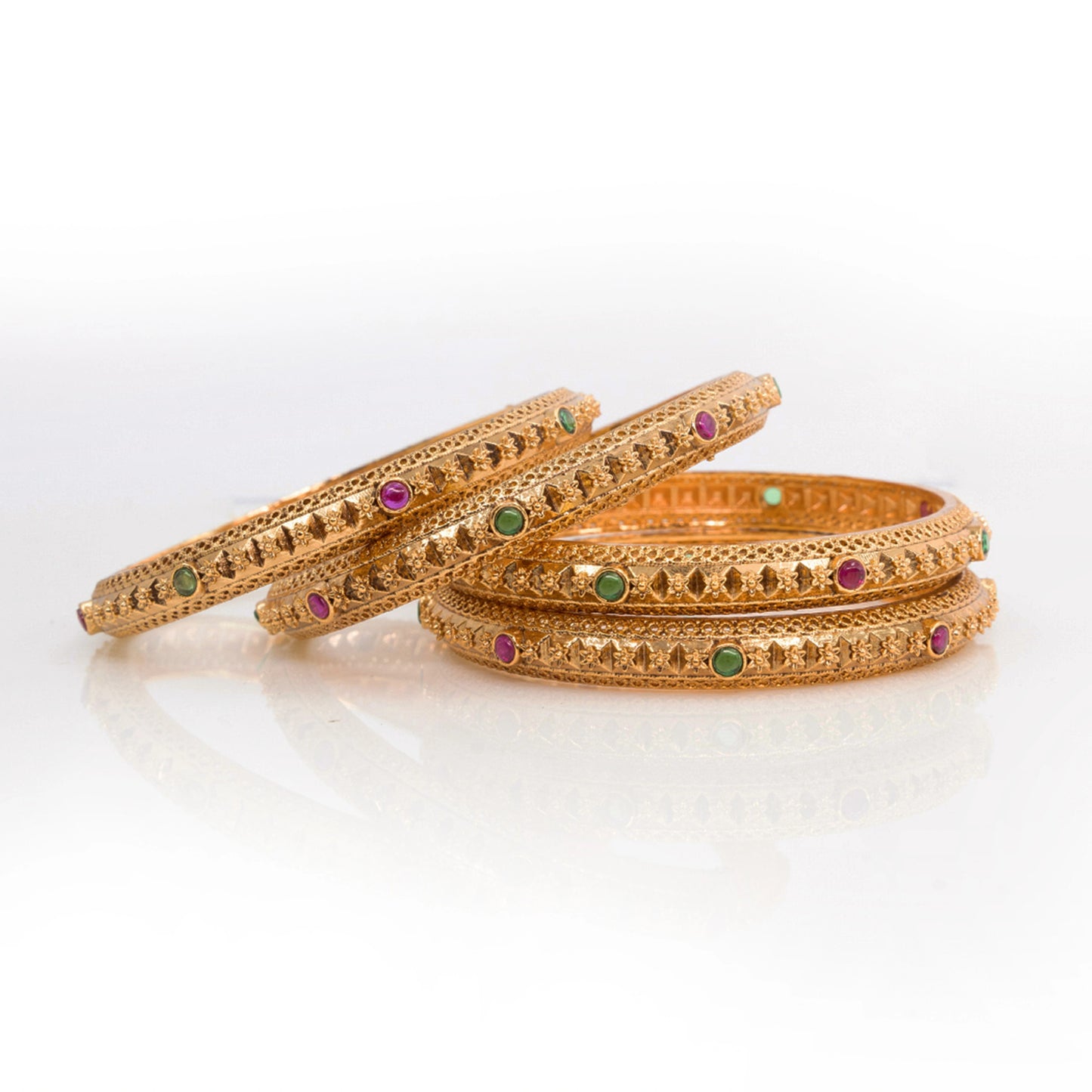 Antique Flower Temple Bangle with Gold-Plated Detailing V-1765